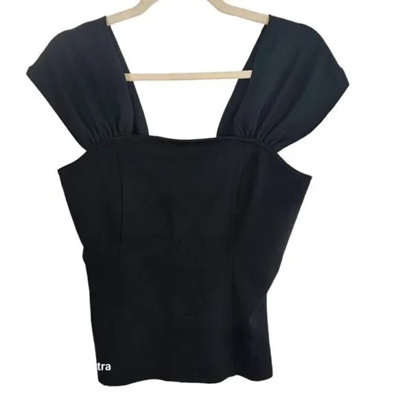 Anthropologie Black Square Neck Fitted Blouse - Picture 1 of 5